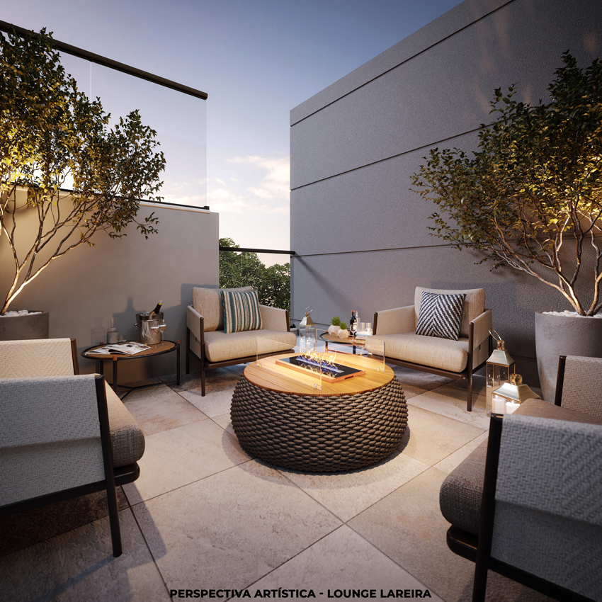 Perspectiva Artística do Lounge Lareira